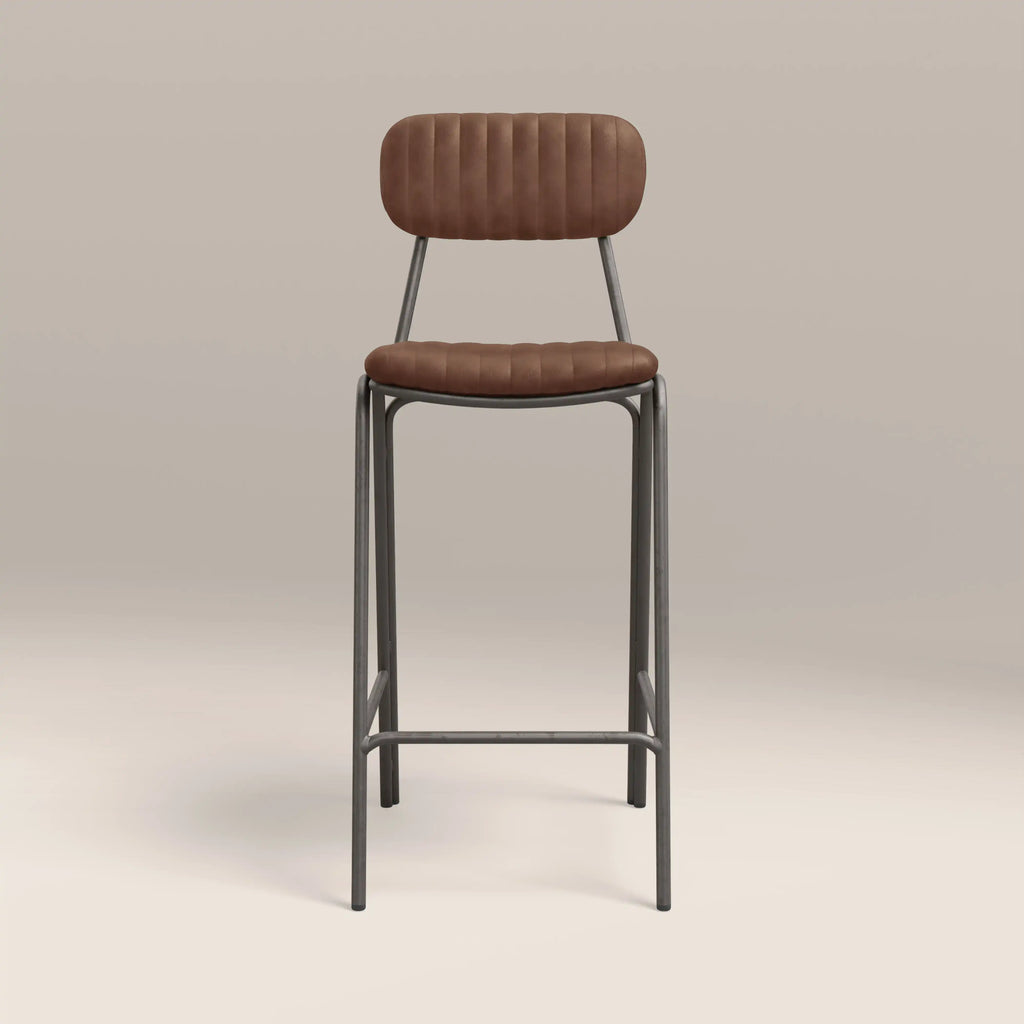 Boston Bar Stool With Backrest | Tan Faux Leather & Gunmetal