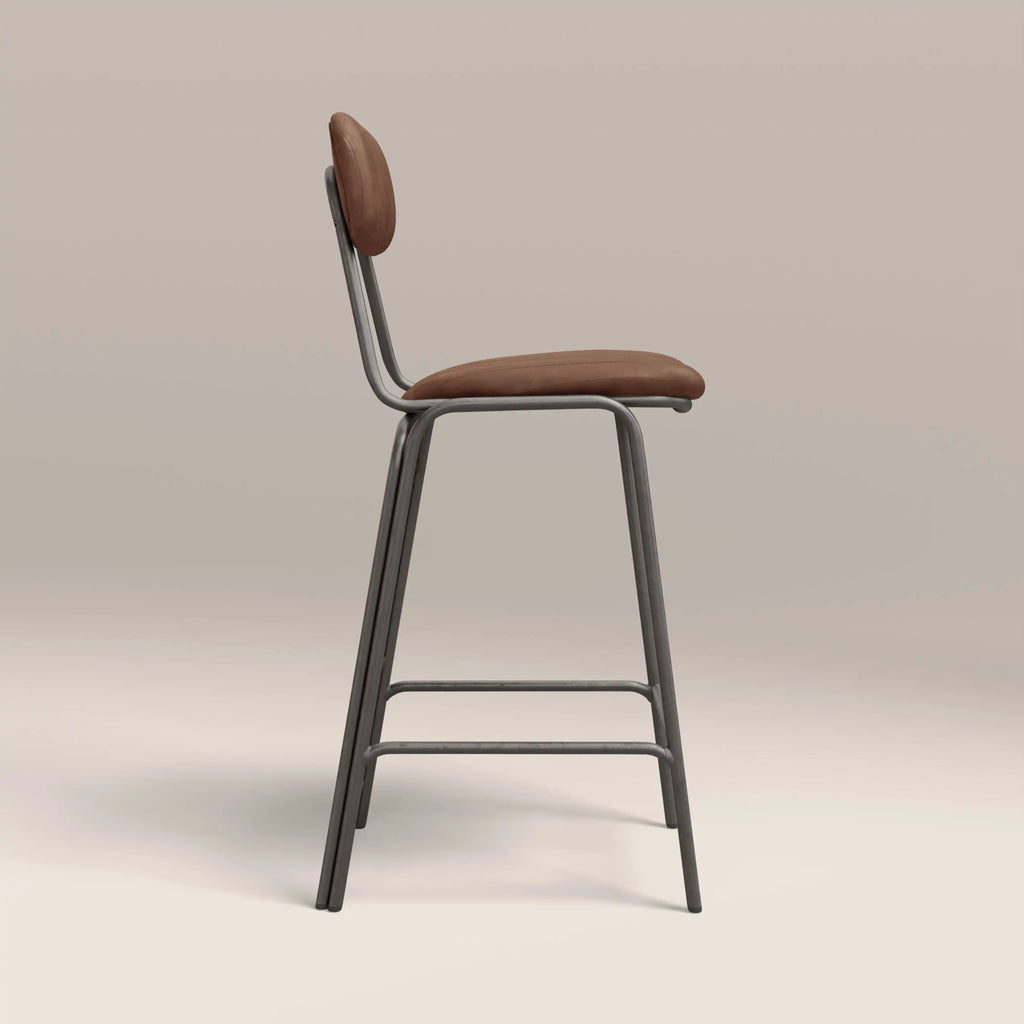 Boston Bar Stool With Backrest | Tan Faux Leather & Gunmetal