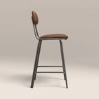 Boston Bar Stool With Backrest | Tan Faux Leather & Gunmetal