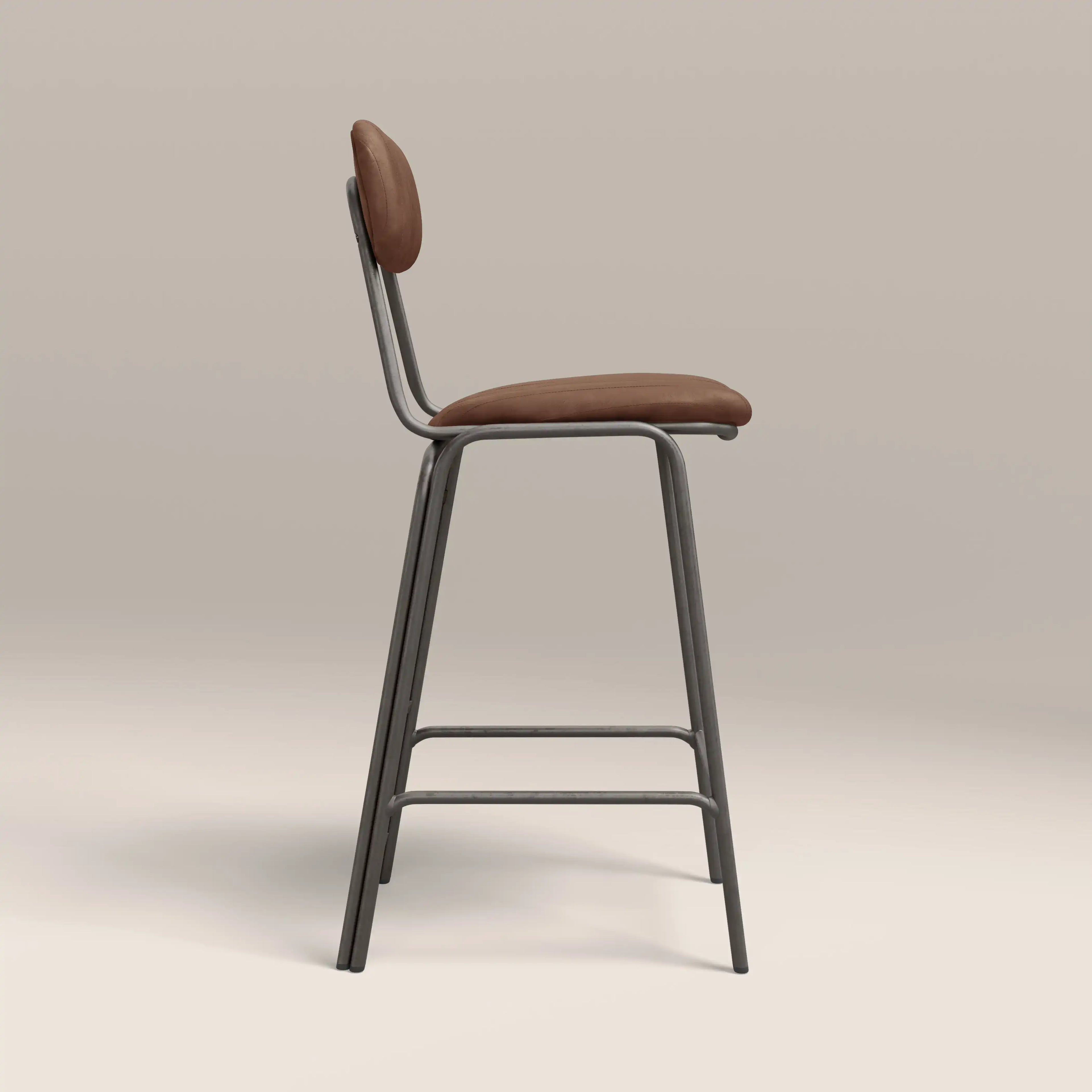 Boston Bar Stool With Backrest | Tan Faux Leather & Gunmetal