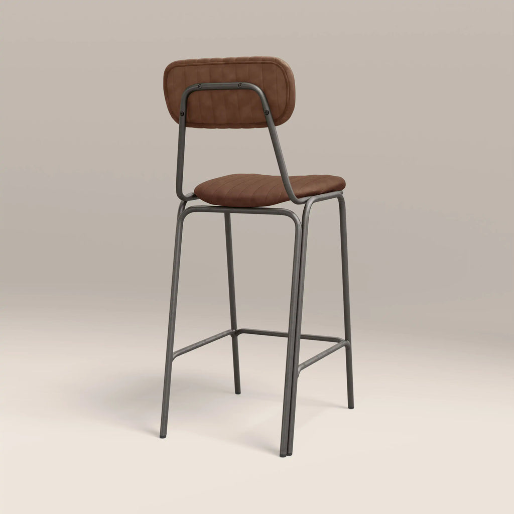 Boston Bar Stool With Backrest | Tan Faux Leather & Gunmetal