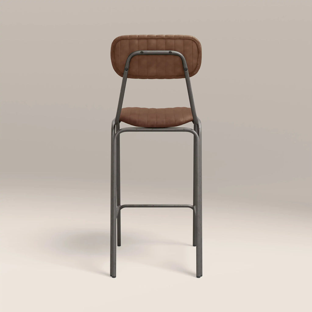 Boston Bar Stool With Backrest | Tan Faux Leather & Gunmetal