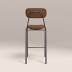 Boston Bar Stool With Backrest | Tan Faux Leather & Gunmetal