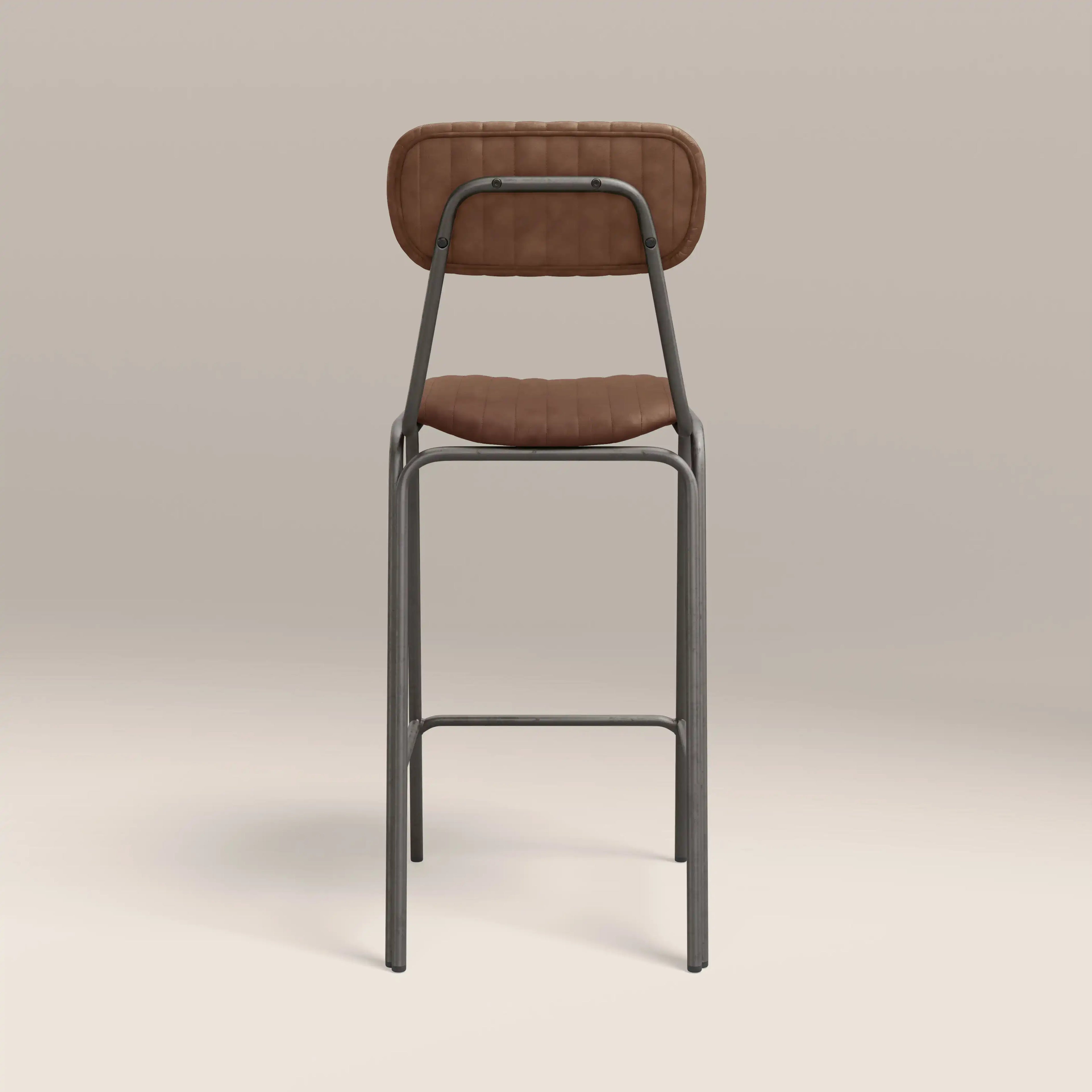 Boston Bar Stool With Backrest | Tan Faux Leather & Gunmetal