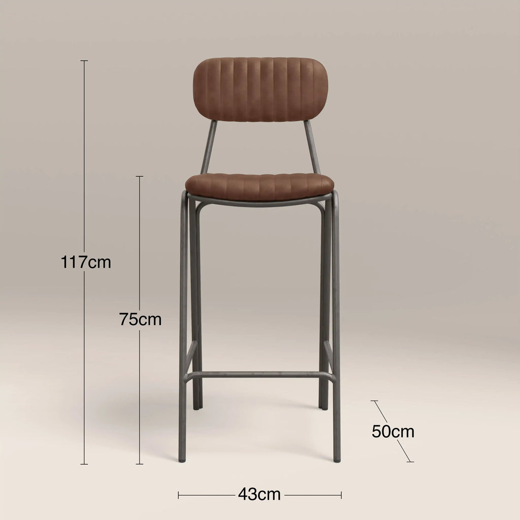 Boston Bar Stool With Backrest | Tan Faux Leather & Gunmetal