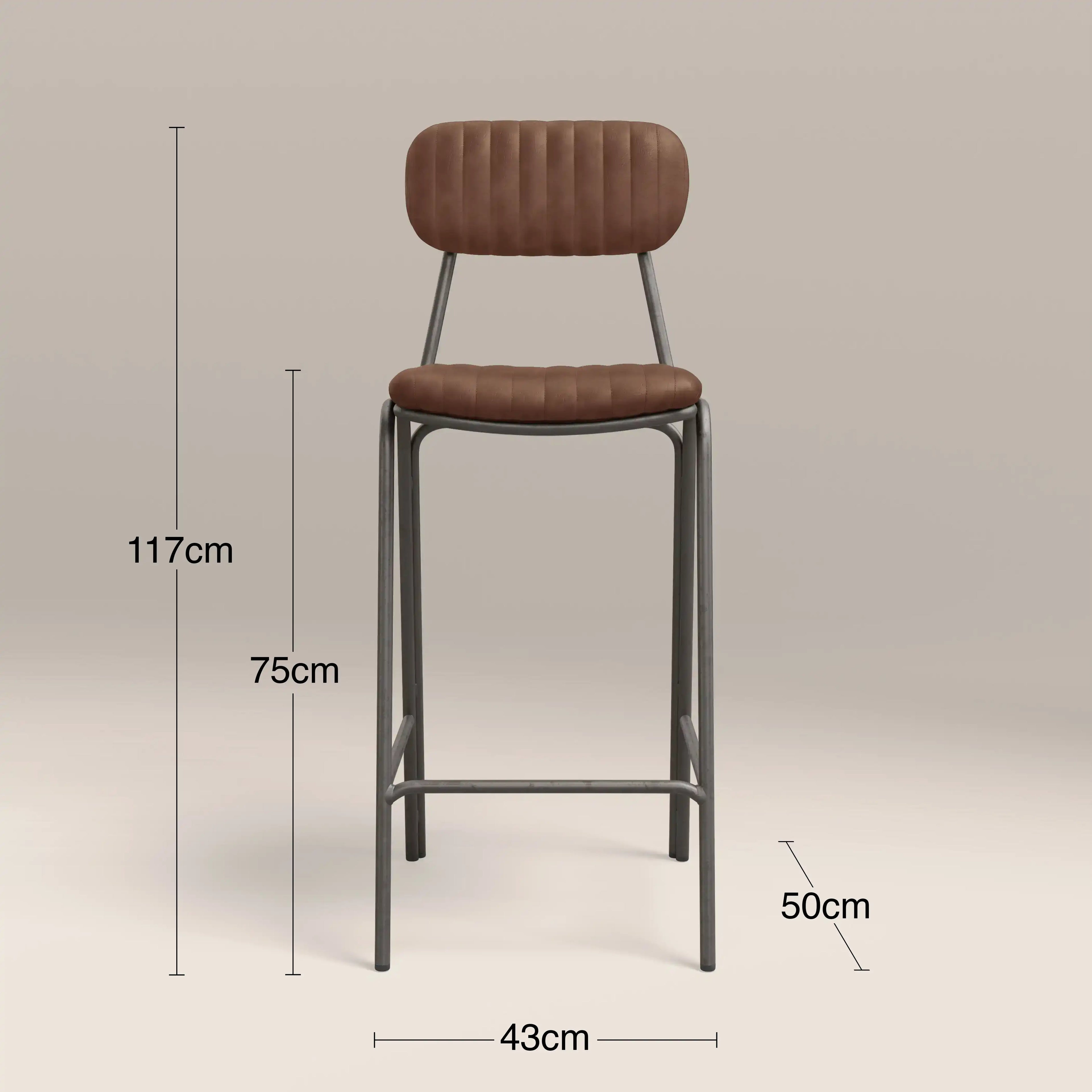 Boston Bar Stool With Backrest | Tan Faux Leather & Gunmetal