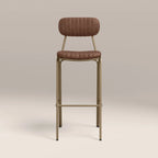 Boston Bar Stool With Backrest | Vintage Tan Faux Leather & Brass