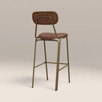 Boston Bar Stool With Backrest | Vintage Tan Faux Leather & Brass