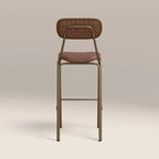 Boston Bar Stool With Backrest | Vintage Tan Faux Leather & Brass
