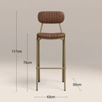 Boston Bar Stool With Backrest | Vintage Tan Faux Leather & Brass