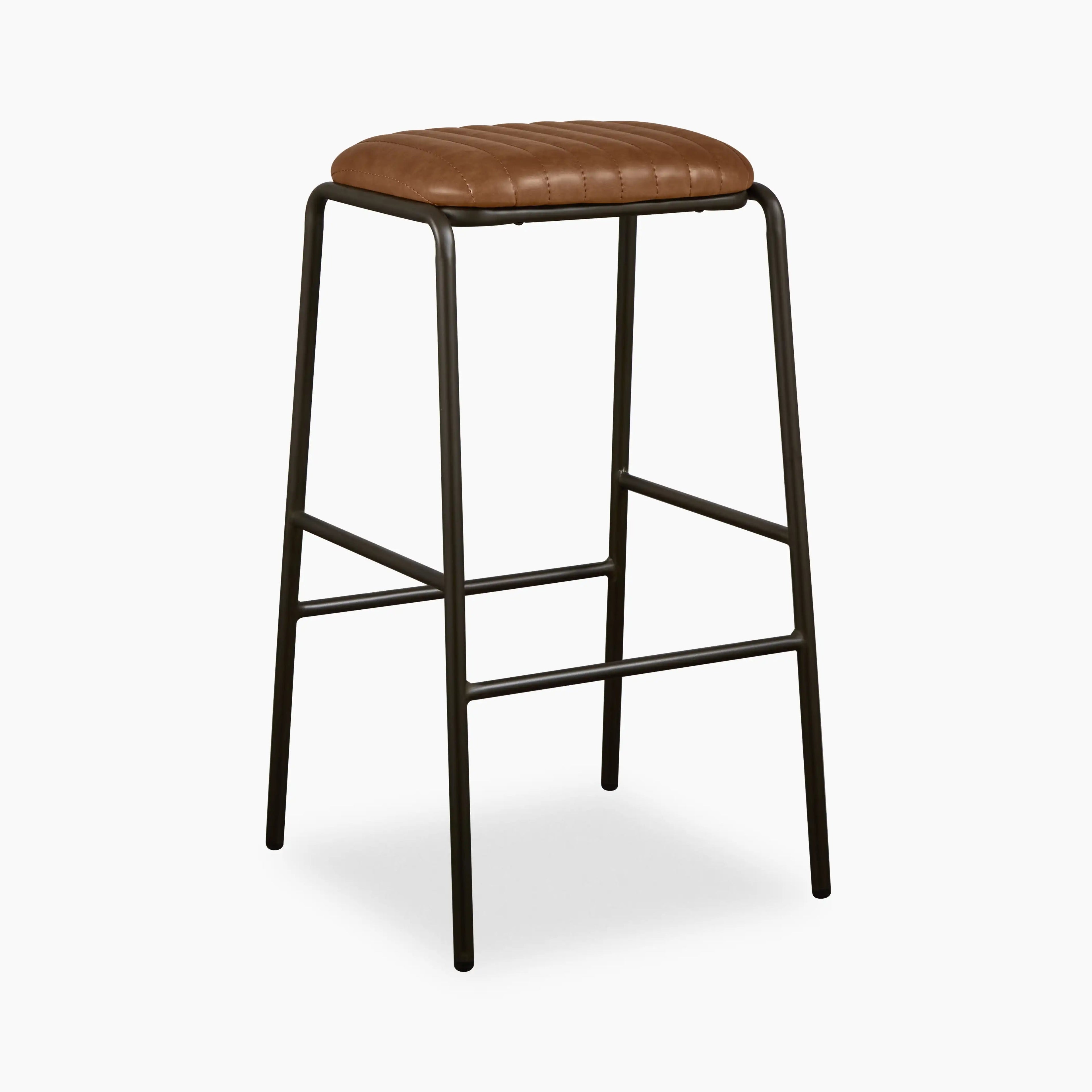 Boston Bar Stool | Vintage Tan Faux Leather & Gunmetal