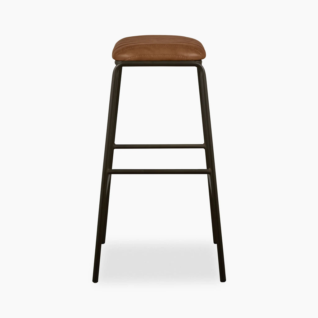 Boston Bar Stool | Vintage Tan Faux Leather & Gunmetal