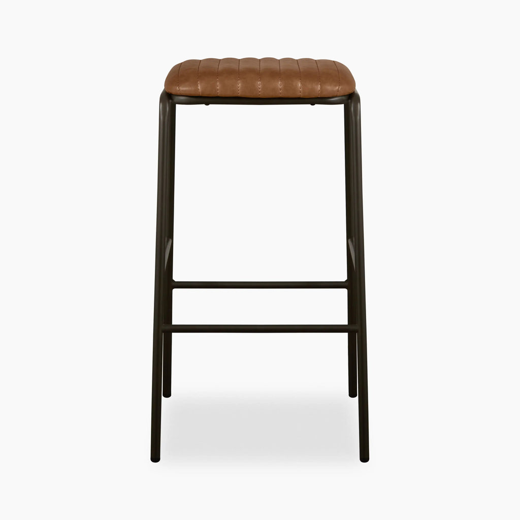 Boston Bar Stool | Vintage Tan Faux Leather & Gunmetal