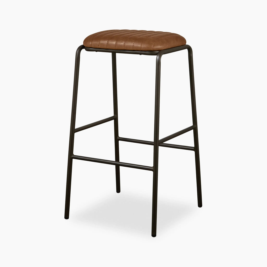 Boston Bar Stool | Vintage Tan Faux Leather & Gunmetal
