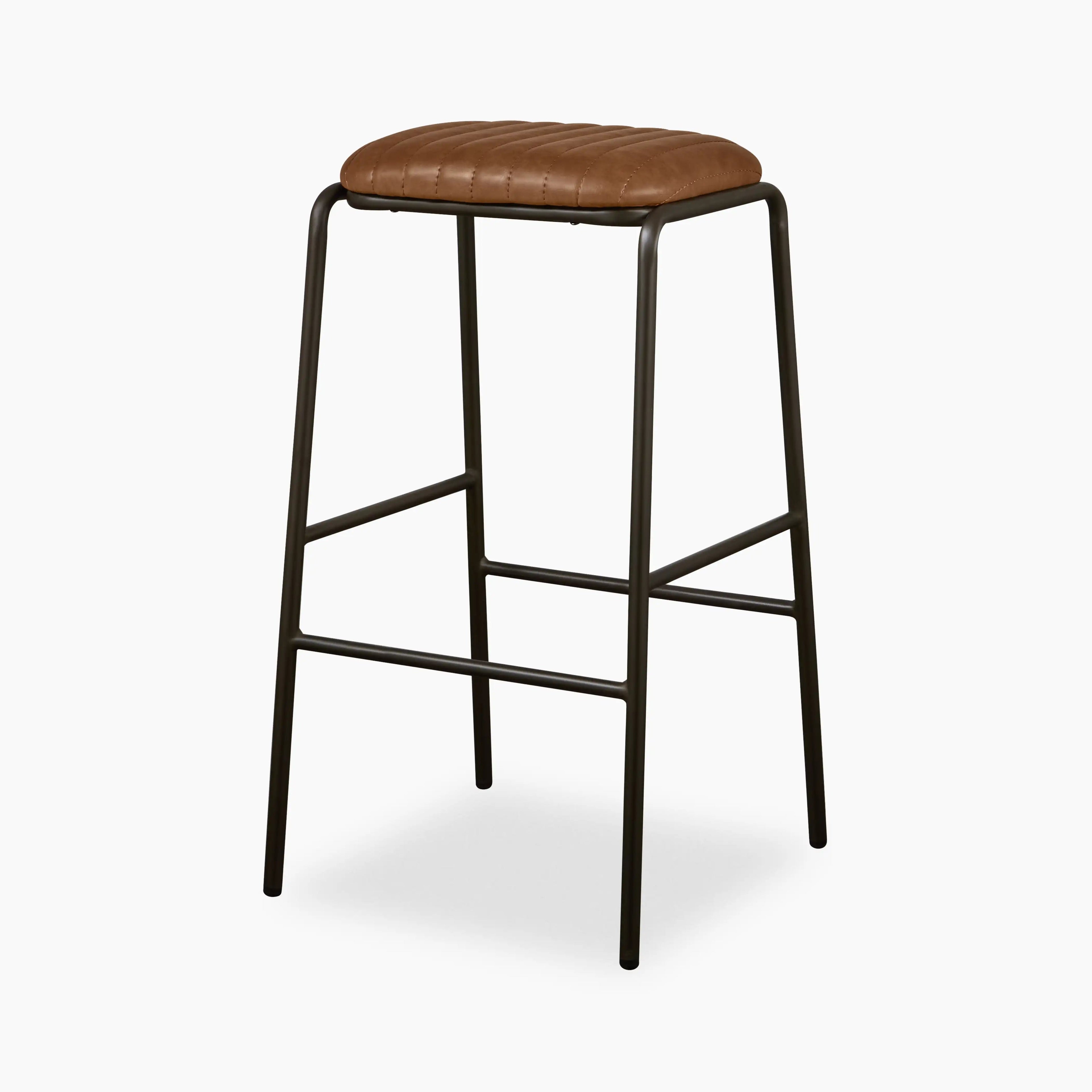 Boston Bar Stool | Vintage Tan Faux Leather & Gunmetal