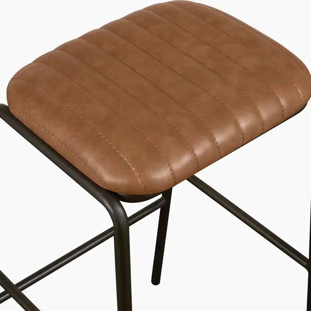 Boston Bar Stool | Vintage Tan Faux Leather & Gunmetal