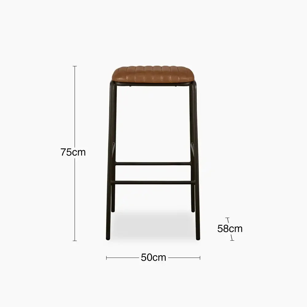 Boston Bar Stool | Vintage Tan Faux Leather & Gunmetal
