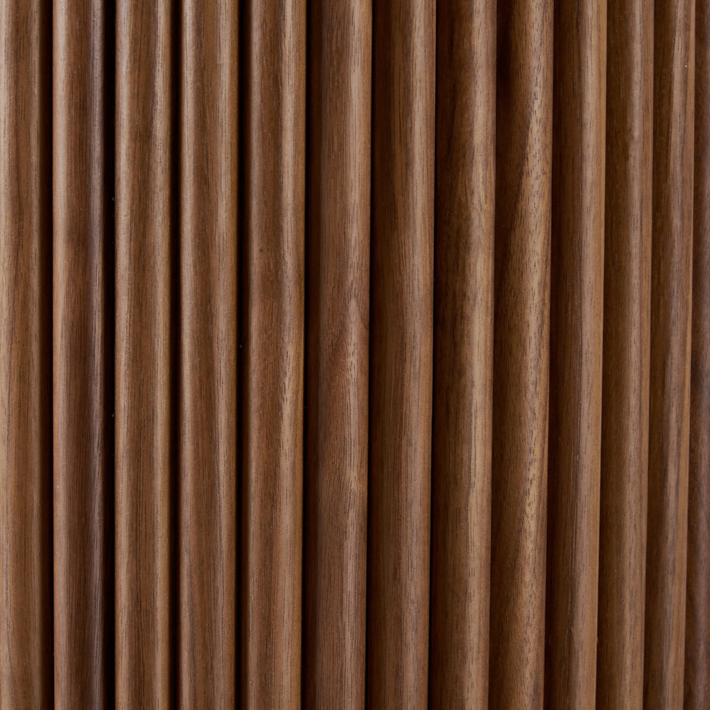 Everly Round Storage Side Table | Natural Travertine Effect Sintered Stone & Walnut