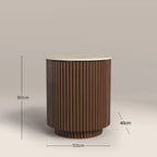 Everly Round Storage Side Table | Natural Travertine Effect Sintered Stone & Walnut