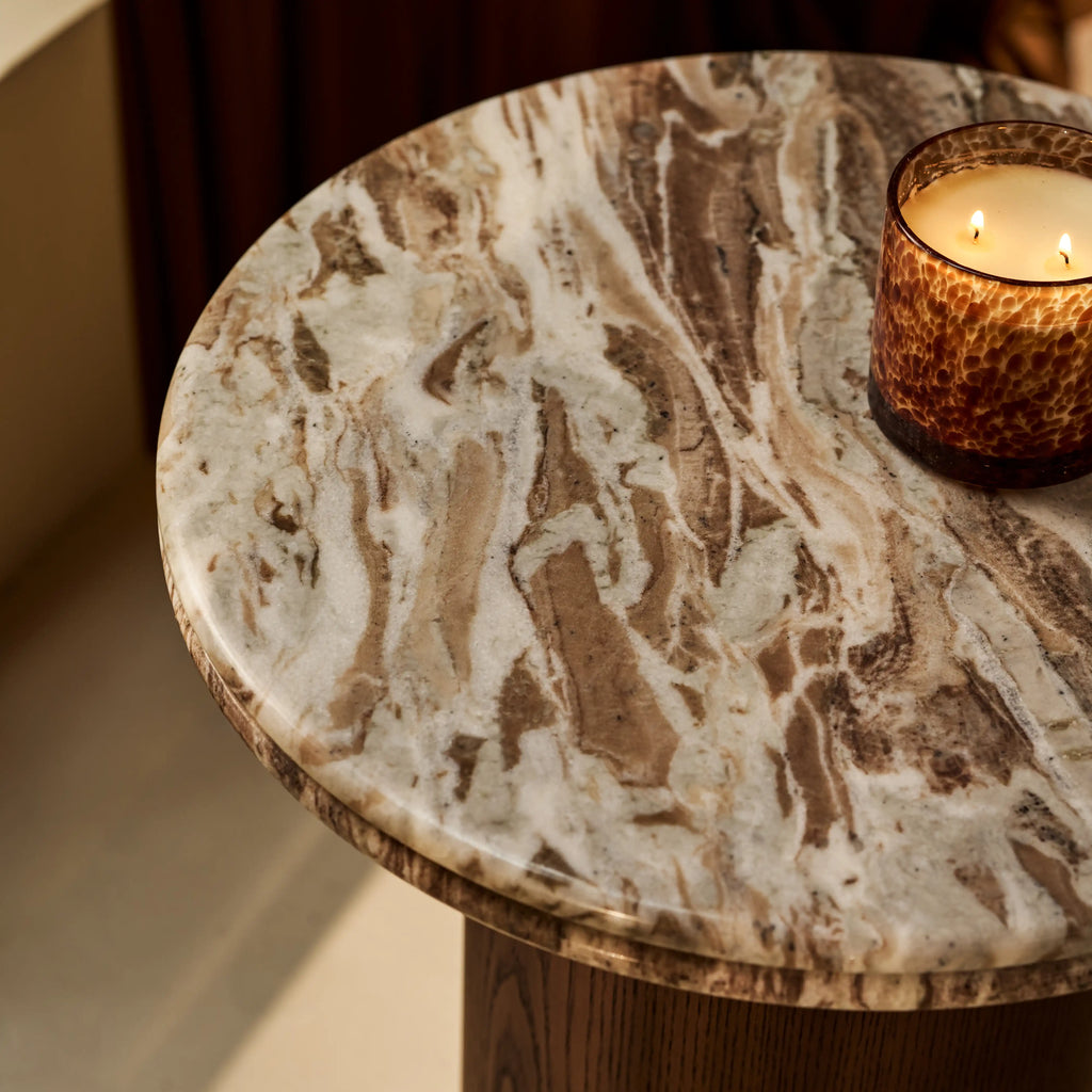 Bond Round Side Table | French Riviera Marble & Walnut