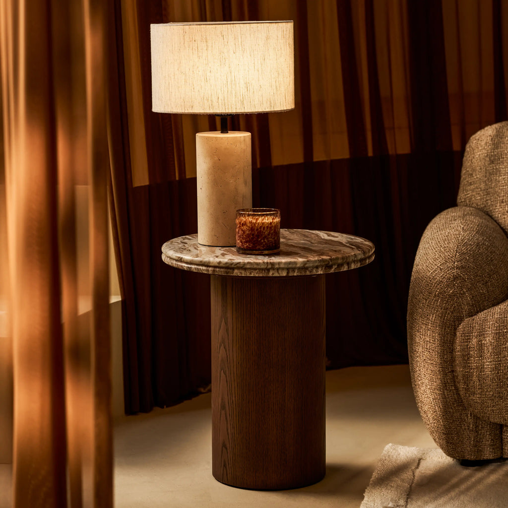 Bond Round Side Table | French Riviera Marble & Walnut