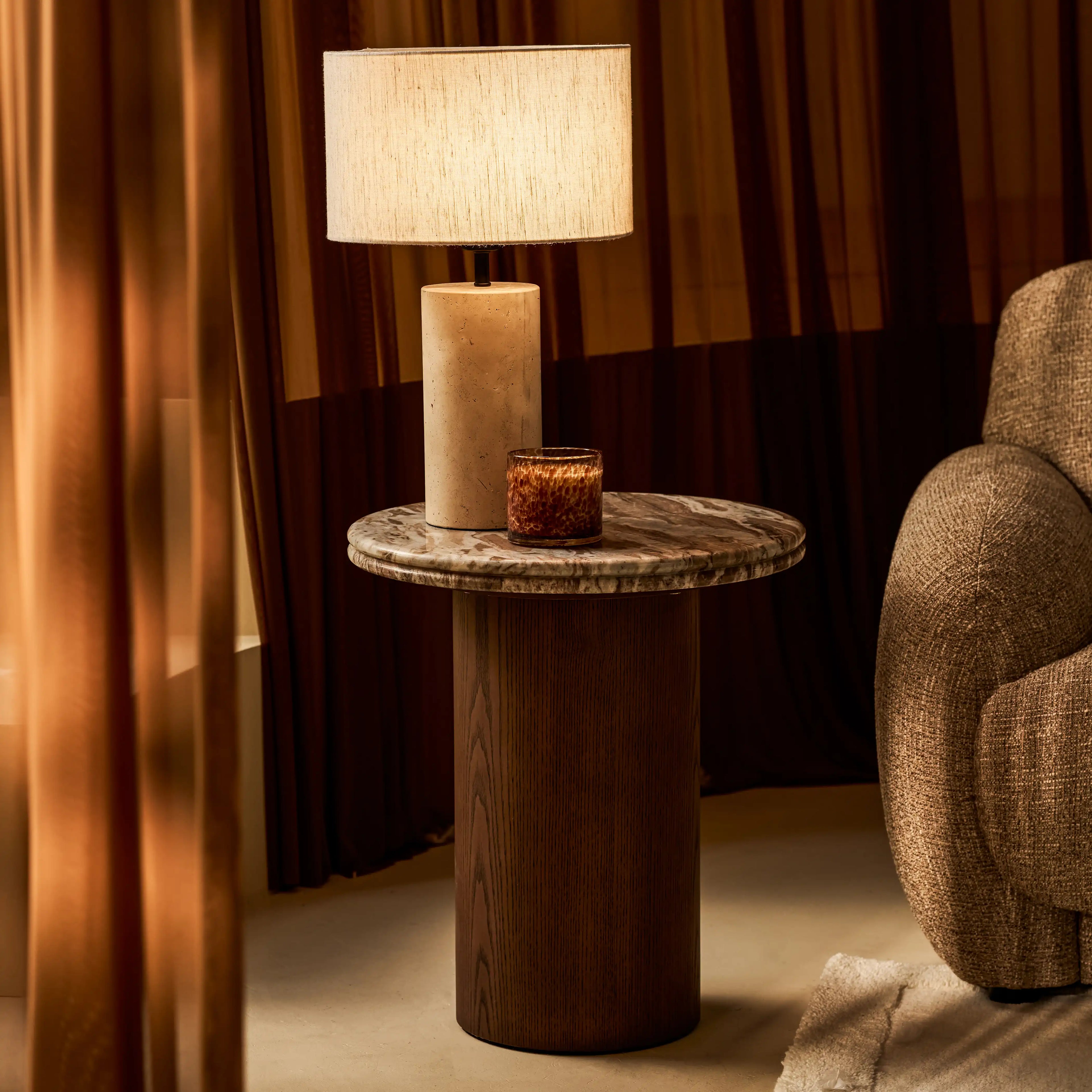 Bond Round Side Table | French Riviera Marble & Walnut