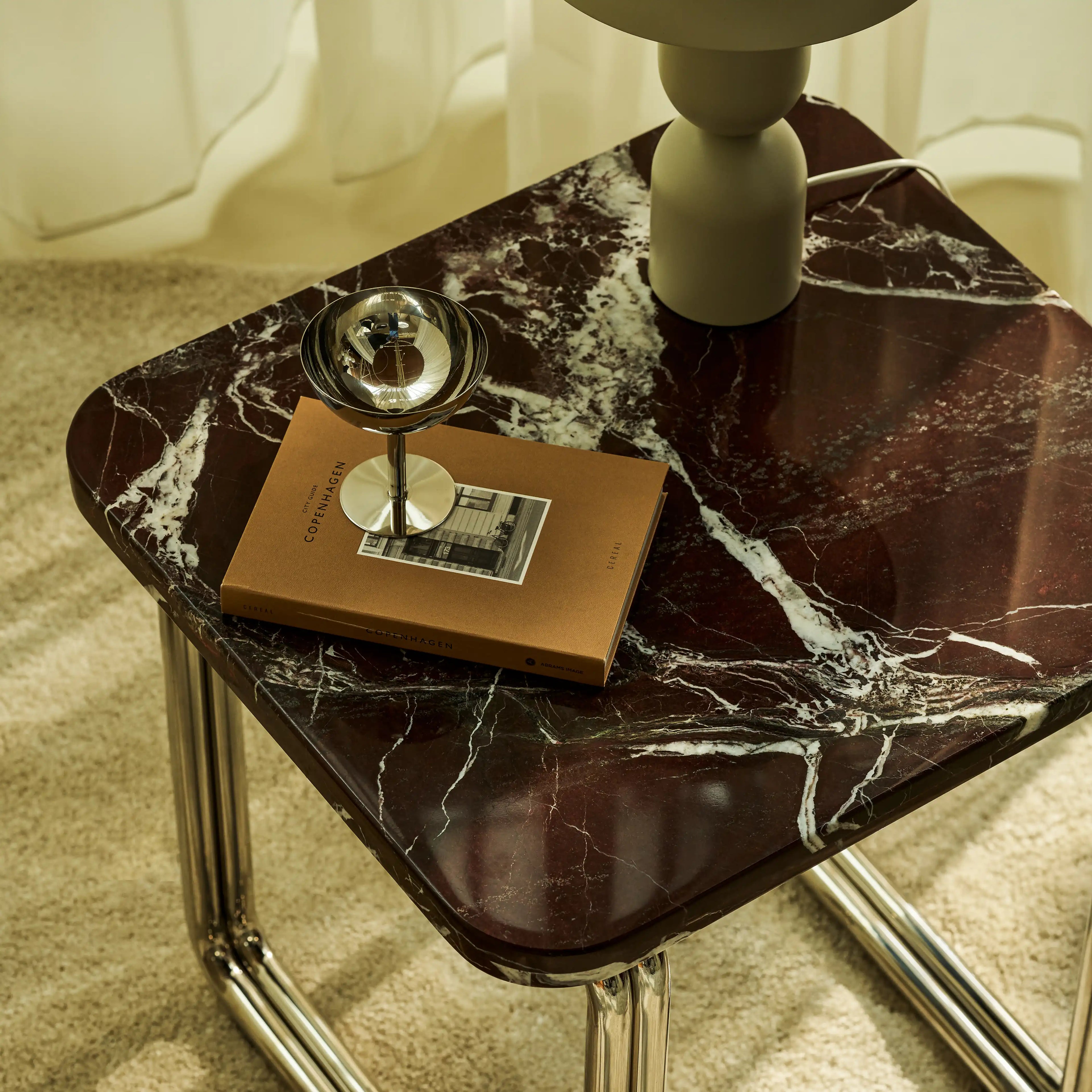 Gio Square Side Table | Burgundy Rosso Levanto Marble & Chrome