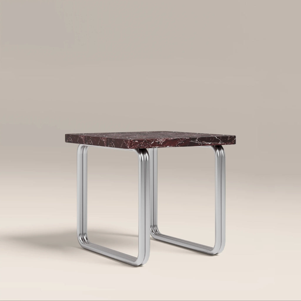 Gio Square Side Table | Burgundy Rosso Levanto Marble & Chrome