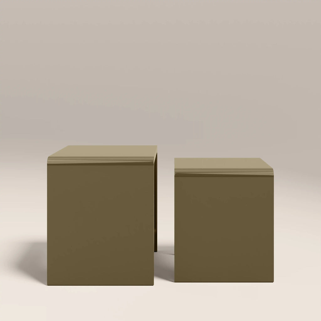 Barney Set of 2 Rectangle Nesting Side Tables | High Gloss Olive Green