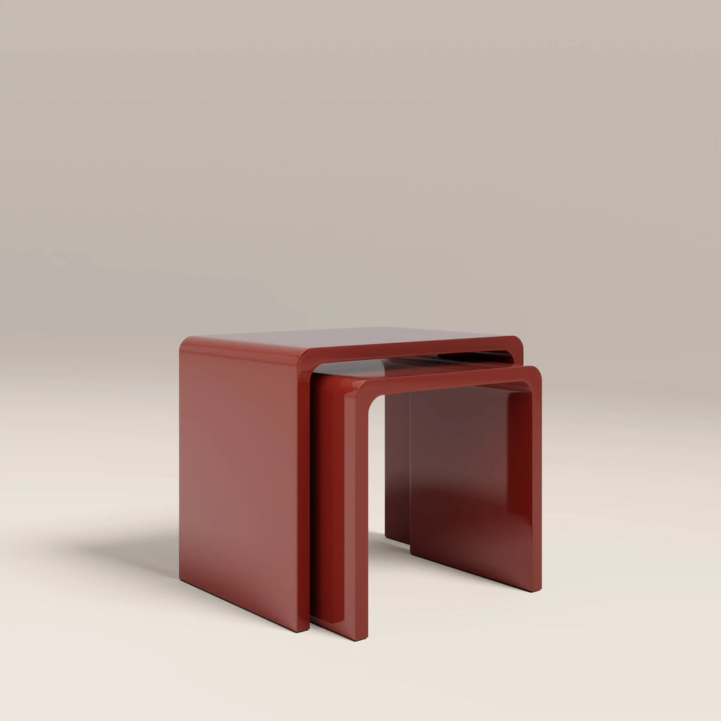 Barney Set of 2 Rectangle Nesting Side Tables | High Gloss Burgundy