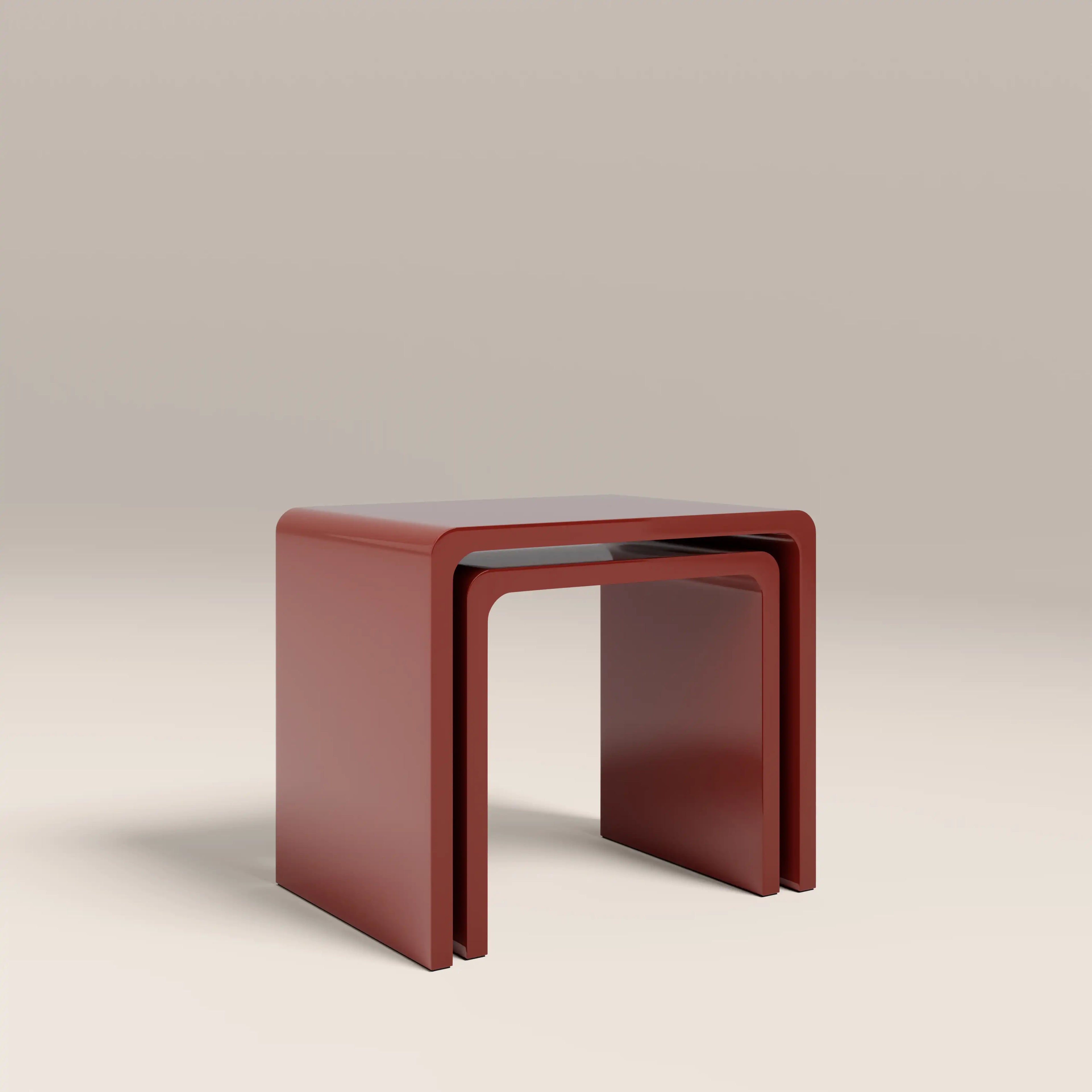 Barney Set of 2 Rectangle Nesting Side Tables | High Gloss Burgundy