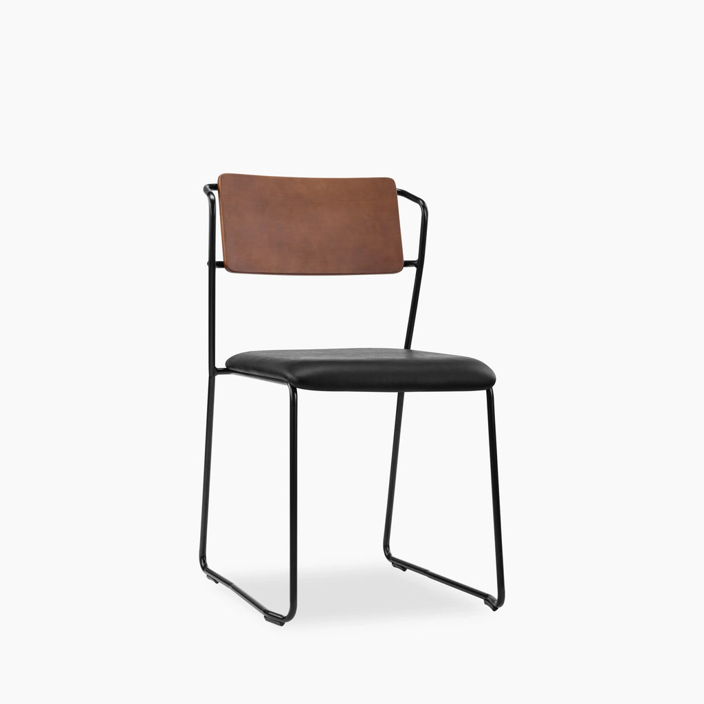 Kensal Stackable Dining Chair | Vintage Black Faux Leather & Black