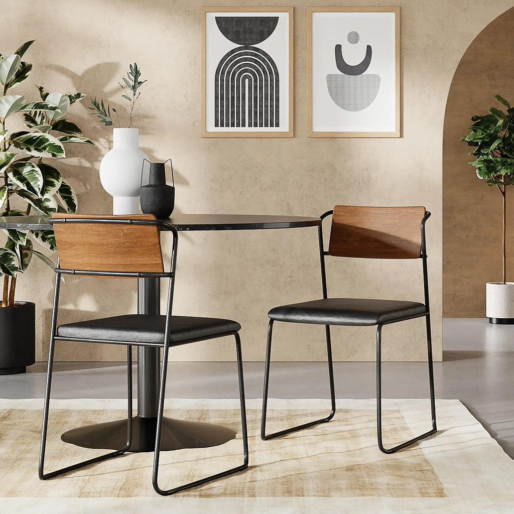 Kensal Stackable Dining Chair | Vintage Black Faux Leather & Black