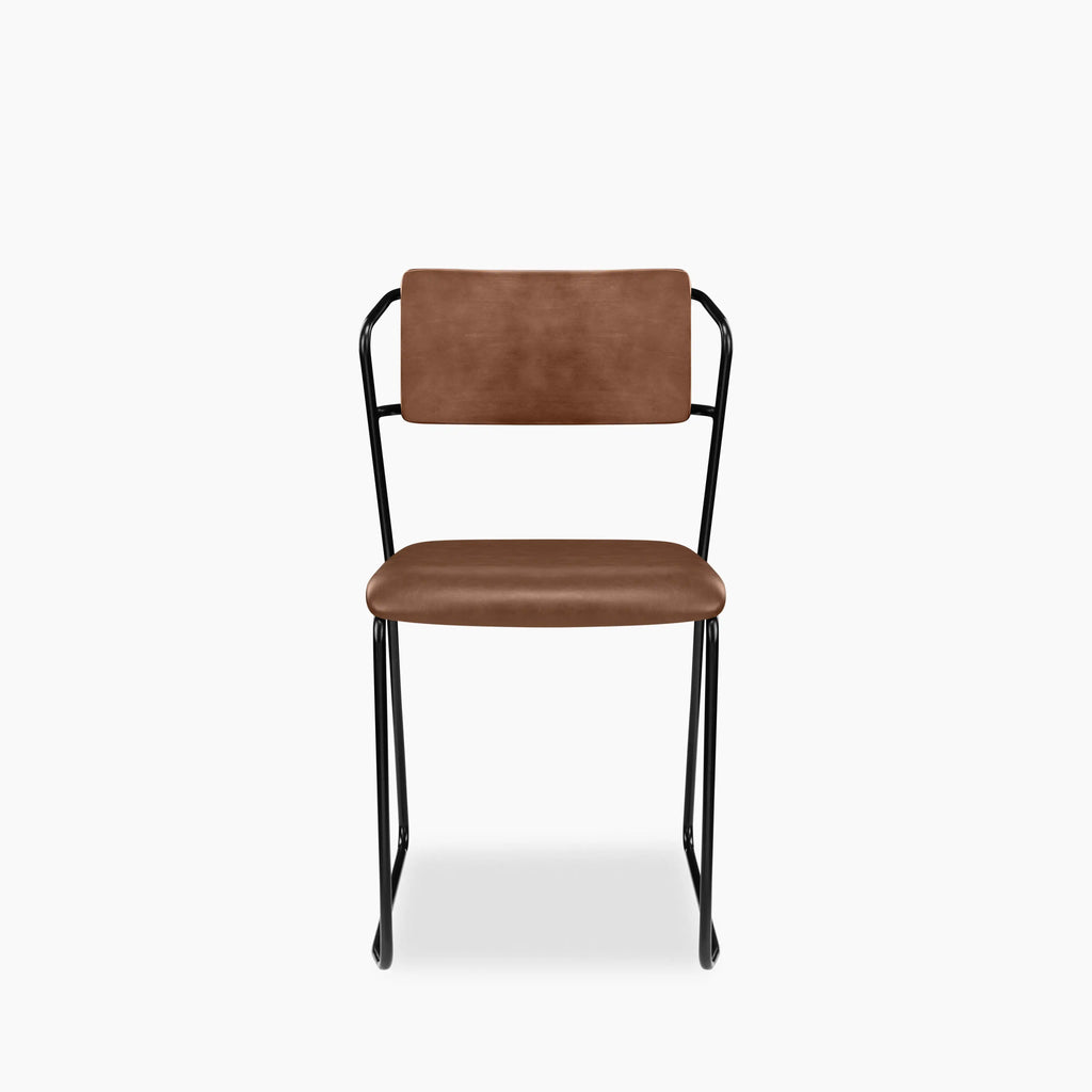 Kensal Stackable Dining Chair | Vintage Tan Faux Leather & Black
