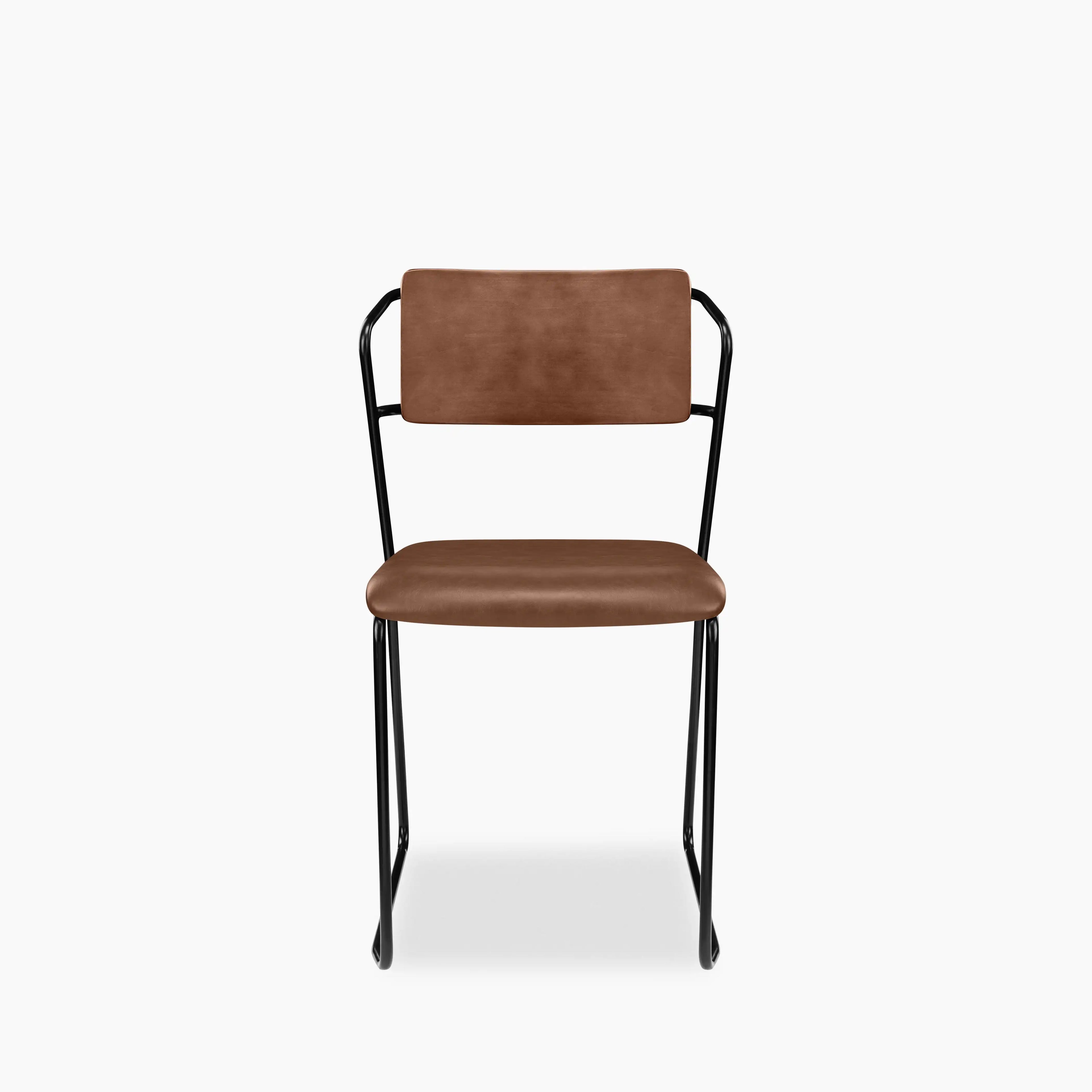 Kensal Stackable Dining Chair | Vintage Tan Faux Leather & Black
