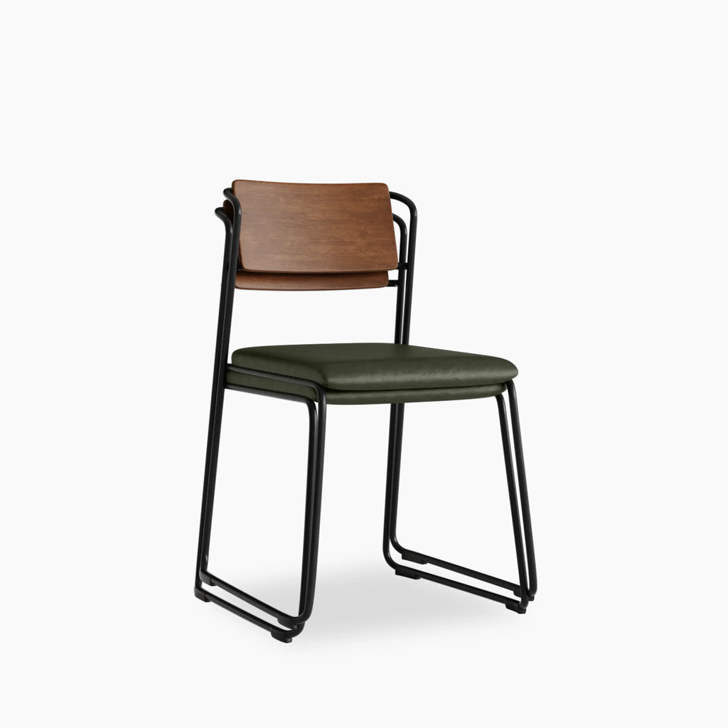 Kensal Stackable Dining Chair | Vintage Green Faux Leather & Black