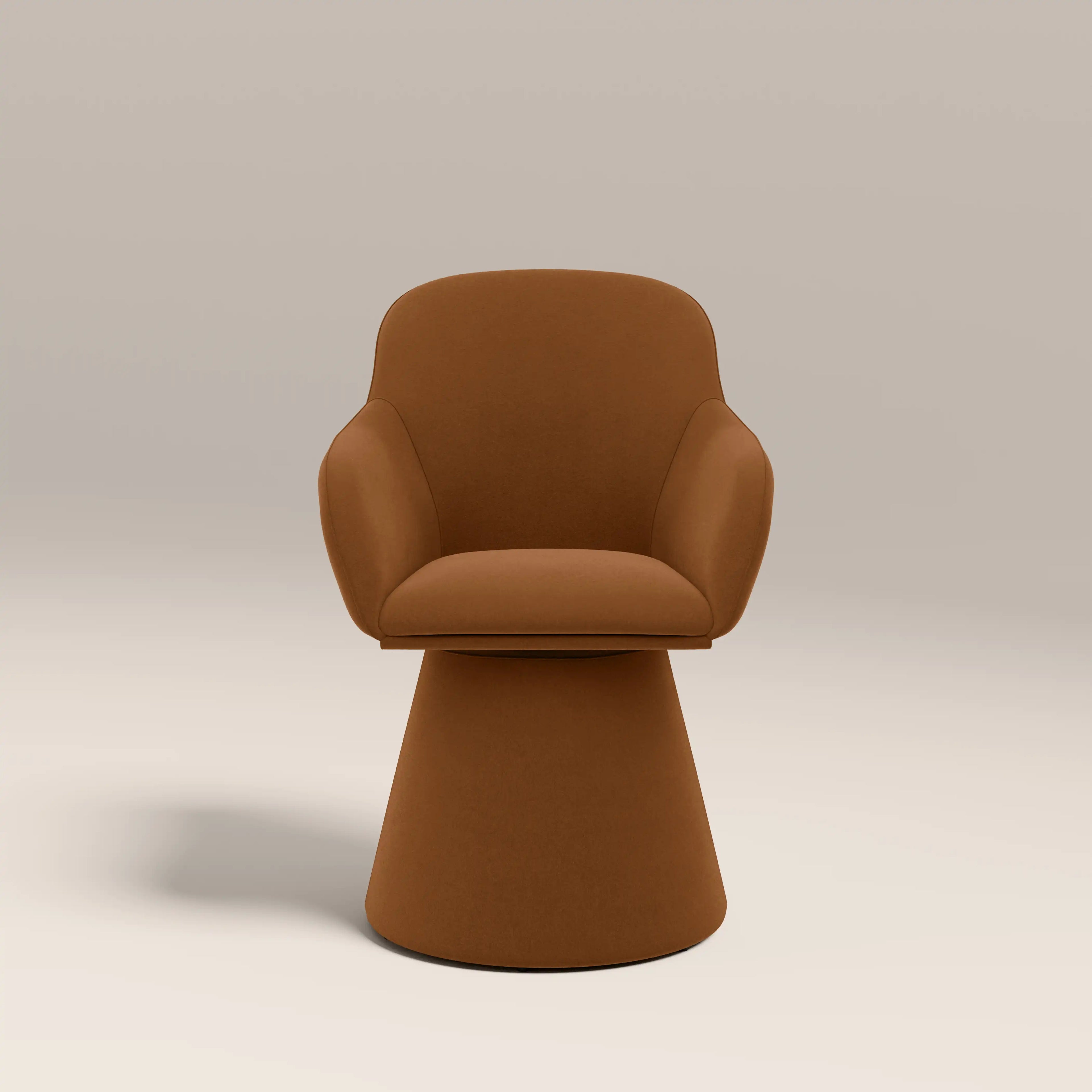 Herman Swivel Carver Dining Chair | Caramel Brown Sustainable Mohair Velvet
