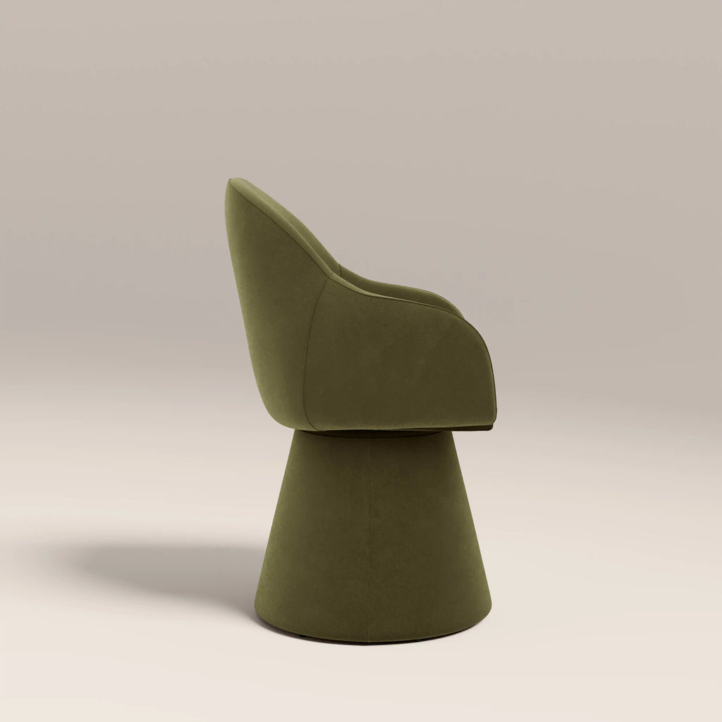 Herman Swivel Carver Dining Chair | Moss Green Sustainable Mohair Velvet