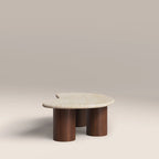 Brynleigh Curved Coffee Table | Natural Travertine Effect Stone & Walnut