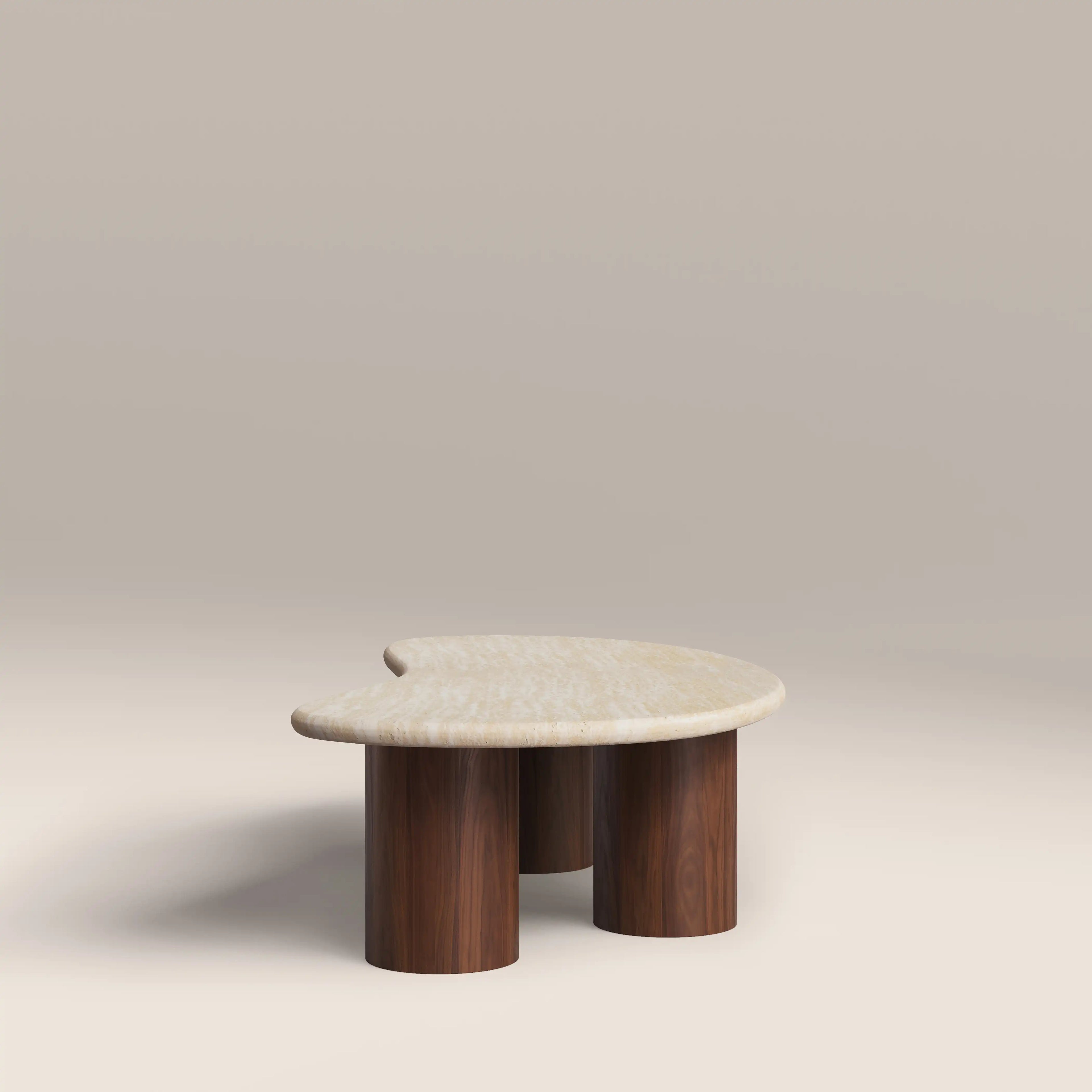 Brynleigh Curved Coffee Table | Natural Travertine Effect Stone & Walnut