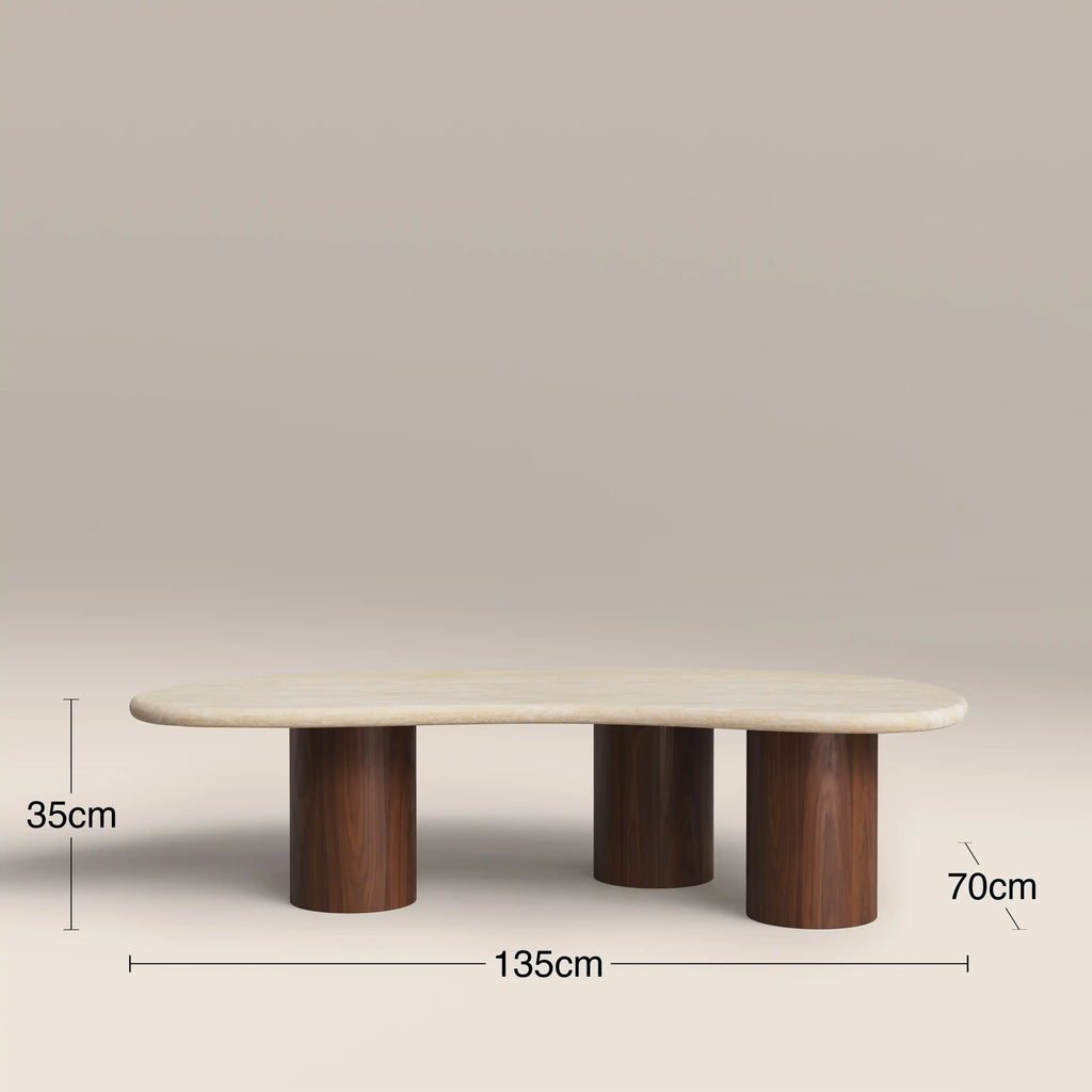 Brynleigh Curved Coffee Table | Natural Travertine Effect Stone & Walnut