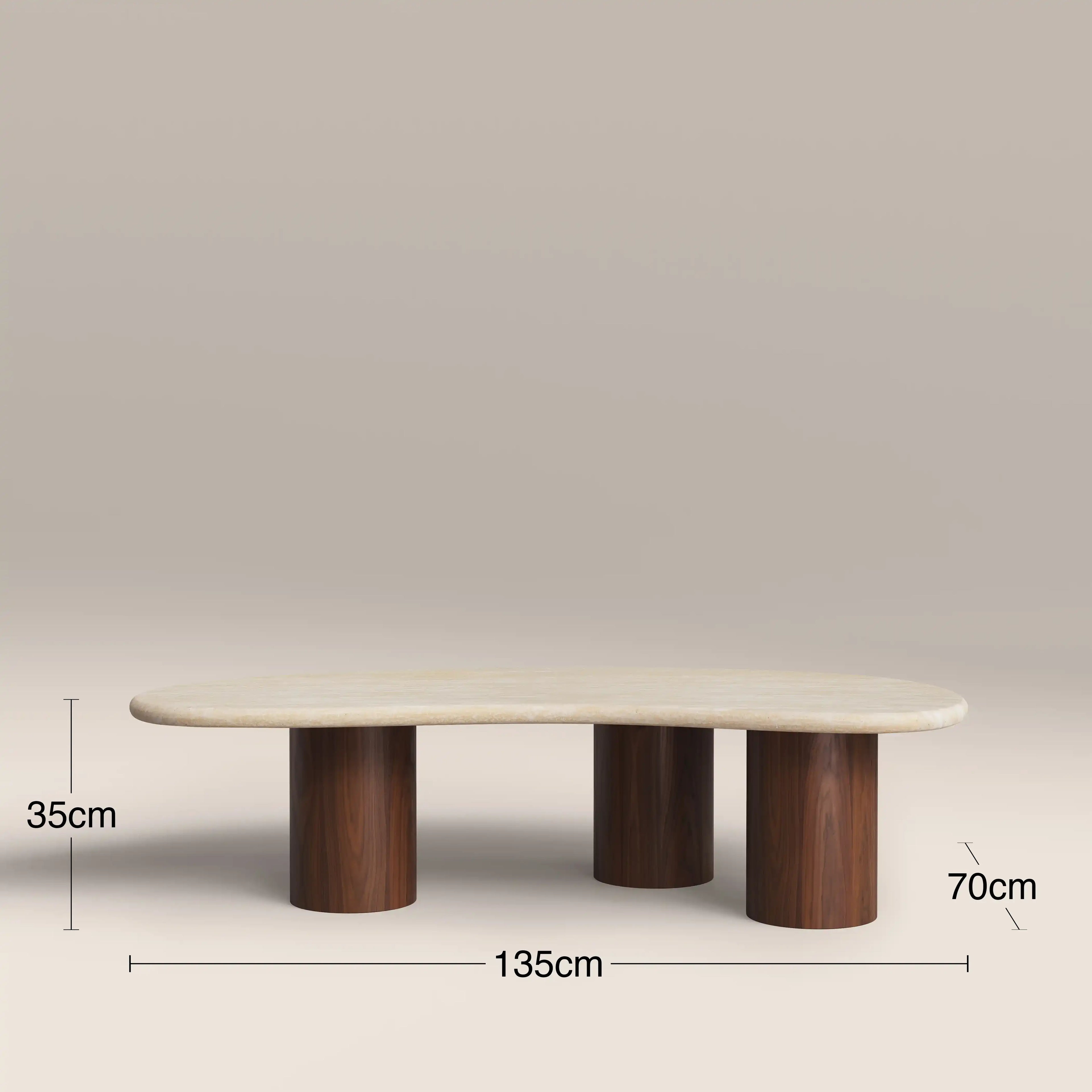 Brynleigh Curved Coffee Table | Natural Travertine Effect Stone & Walnut