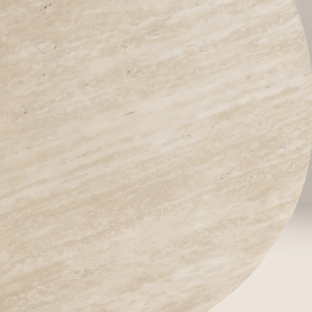 Brynleigh Curved Coffee Table | Natural Travertine Effect Stone & Walnut