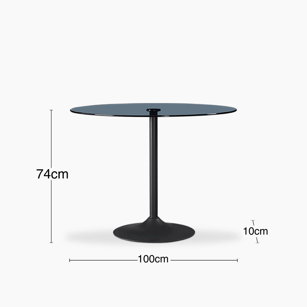 Ida 4 Seat Round Dining Table | Smoked Glass & Black