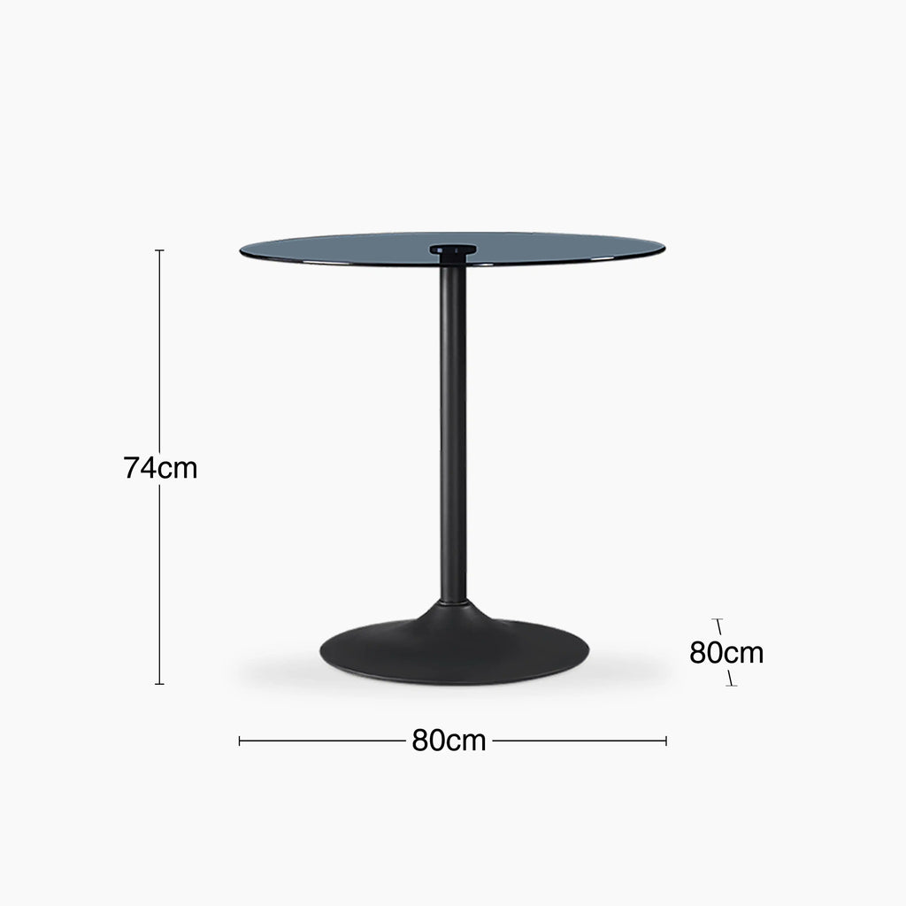 Ida 2 Seat Round Dining Table | Smoked Glass & Black