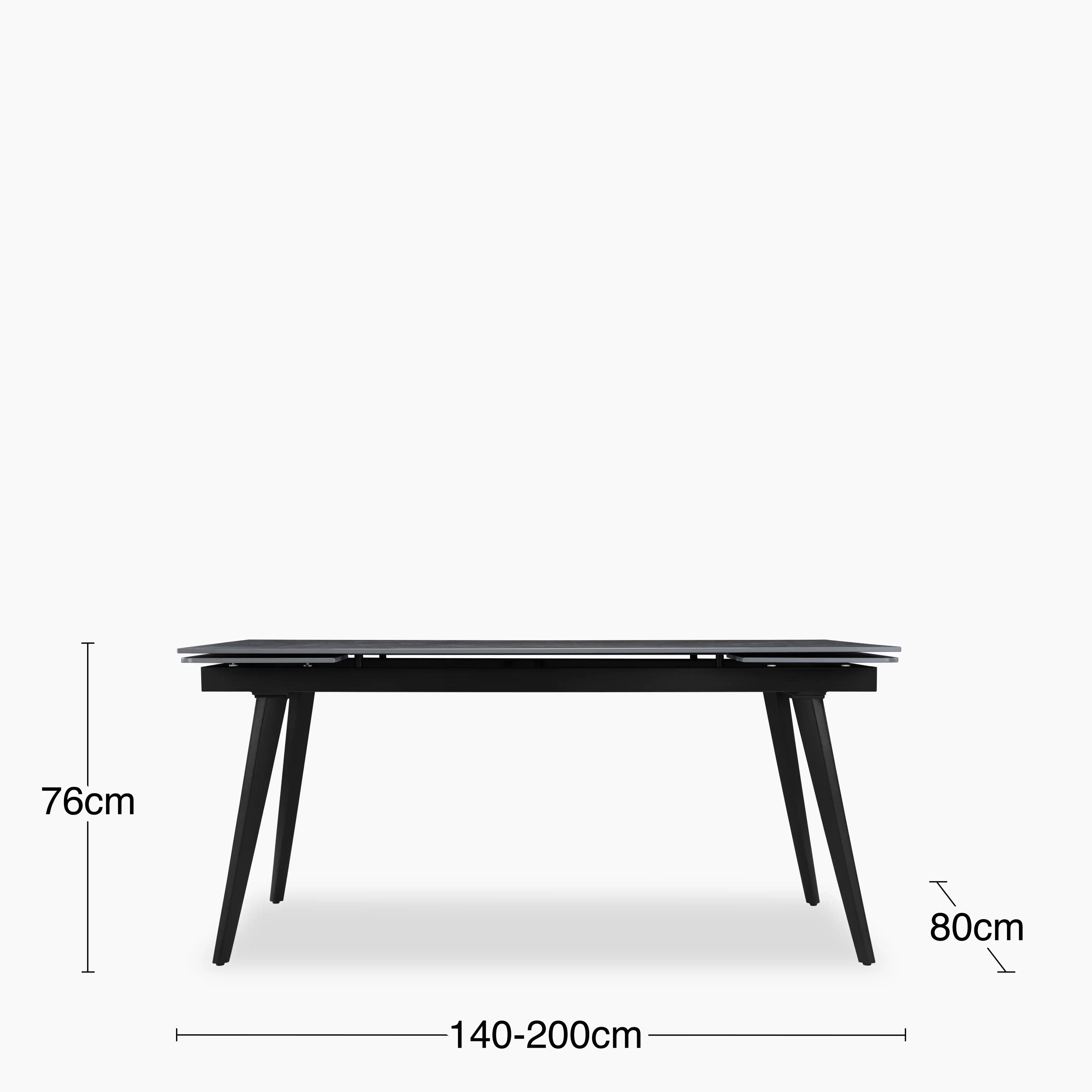 Marsala 4-8 Seat Rectangle Extendable Dining Table | Grey Sintered Stone & Black