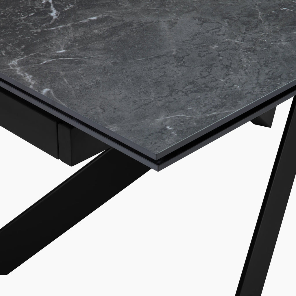 Adele 6-10 Seat Rectangle Extendable Dining Table | Grey Sintered Stone & Dark Grey