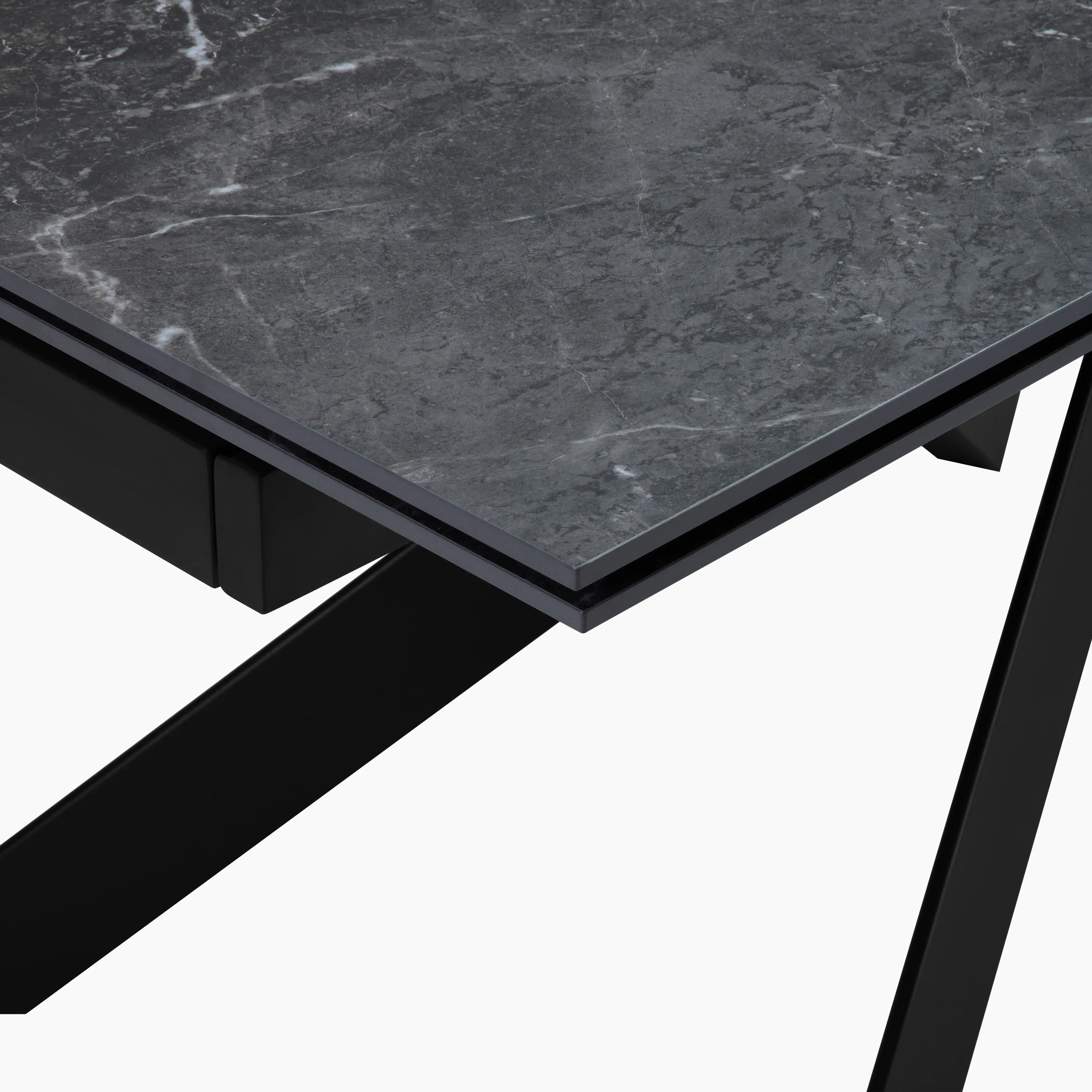 Adele 6-10 Seat Rectangle Extendable Dining Table | Grey Sintered Stone & Dark Grey