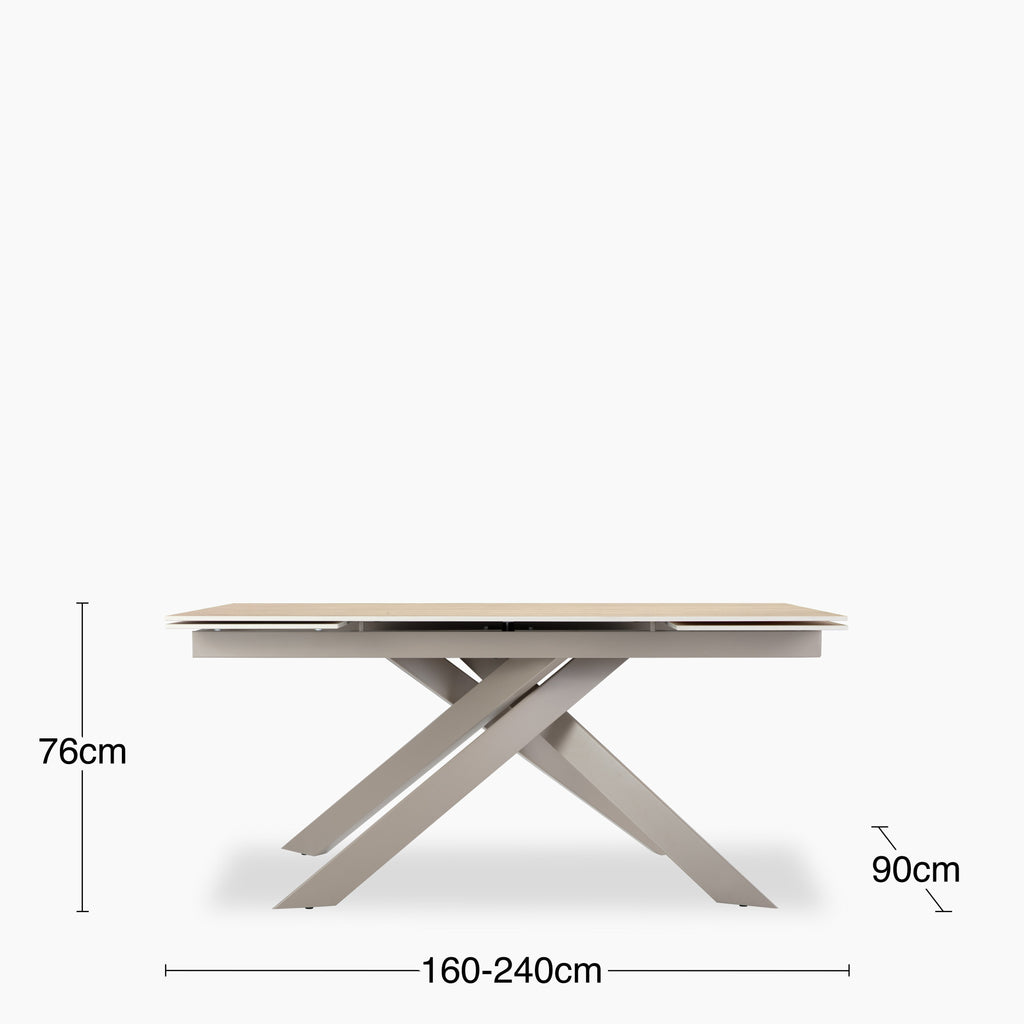 Adele 6-10 Seat Rectangle Extendable Dining Table | Natural Travertine Effect Sintered Stone & Latte