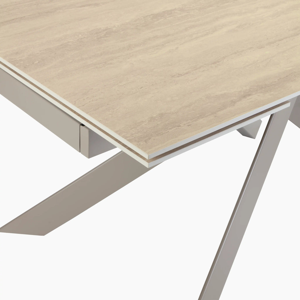 Adele 6-10 Seat Rectangle Extendable Dining Table | Natural Travertine Effect Sintered Stone & Latte